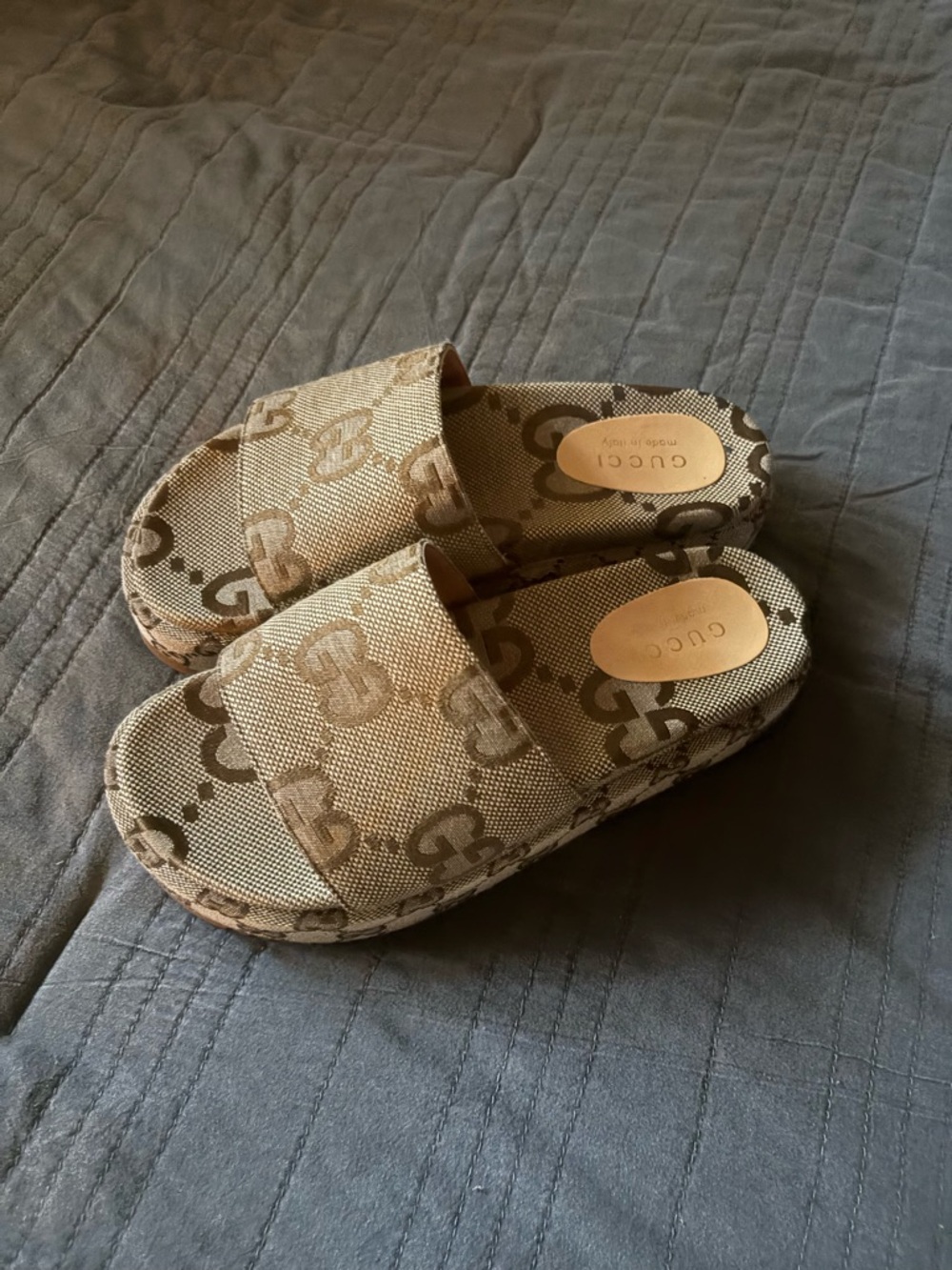 Women’s Beige Monogram Slide Sandals